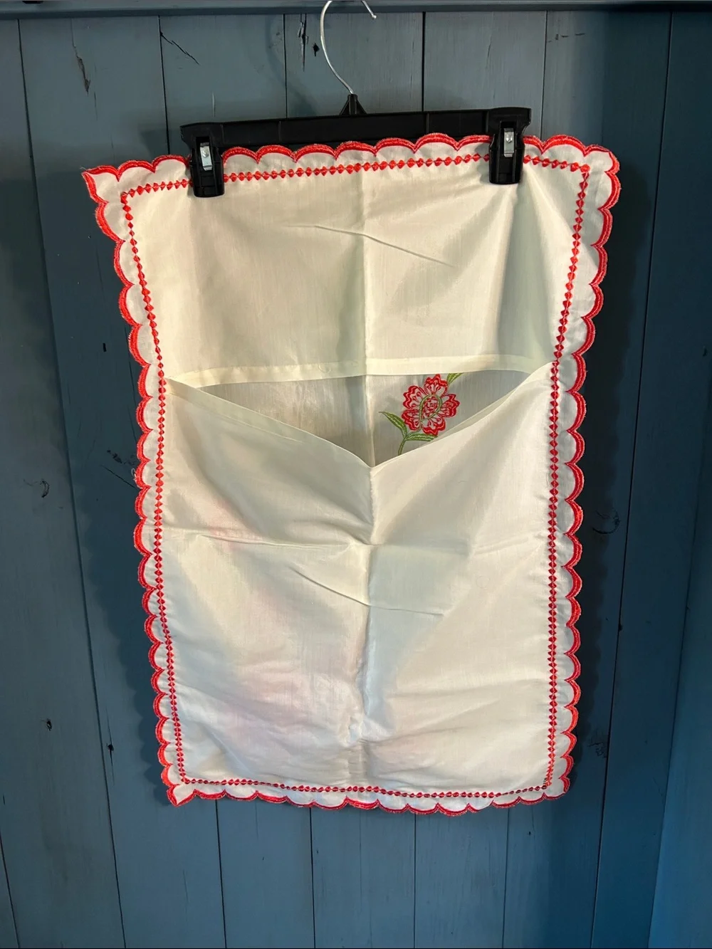 Hand Crafted Embroidered Floral Pillow Sham in Red, Green and Cream | 18x27”
